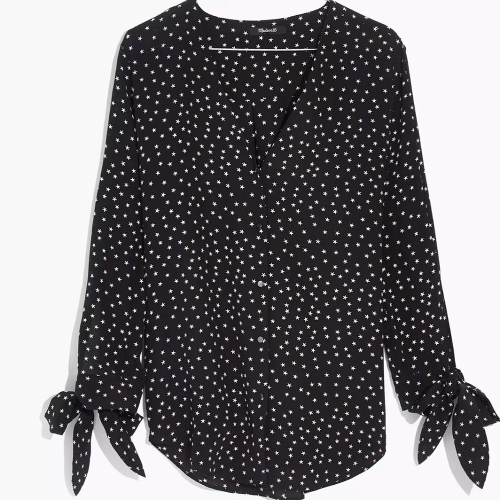 madewell silk star scatter print tie sleeve top